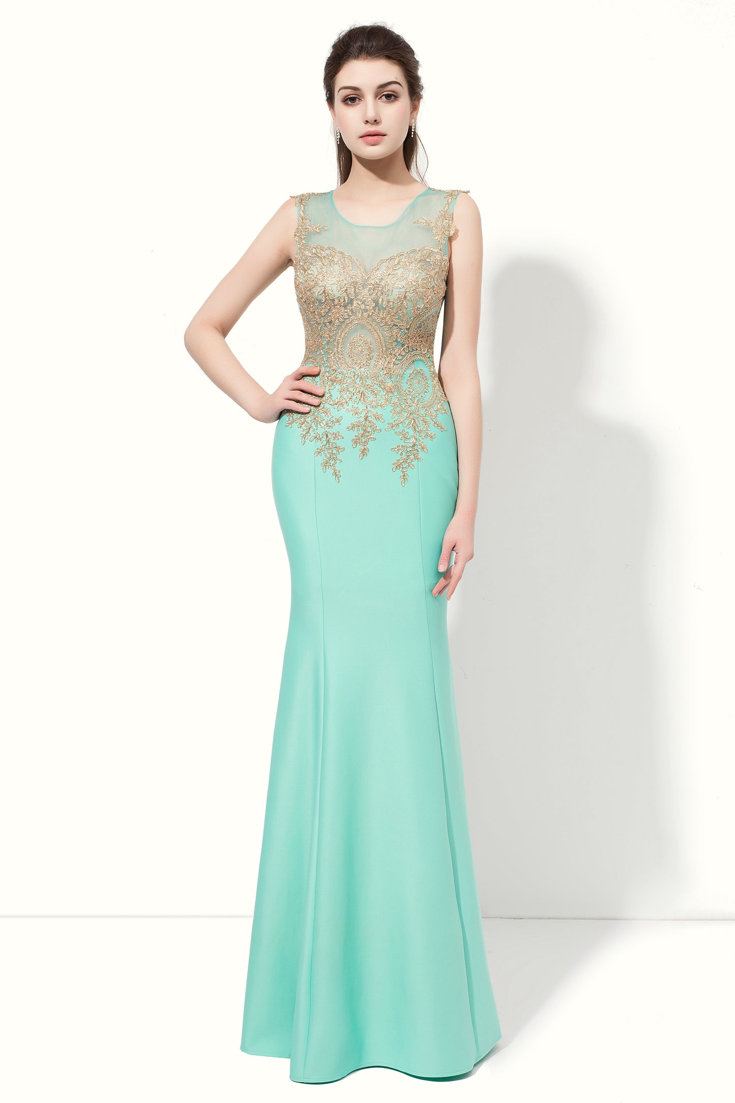 Mint Green Mermaid Lace Appliques Long Prom Dress