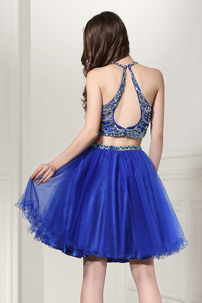 Two Pieces Short Prom Dress For Girls Royal Blue Homecoming Dress