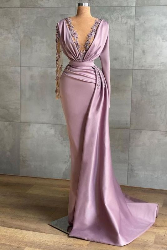 Long Sleeves Lace Prom Dress Mermaid Evening Party Gowns