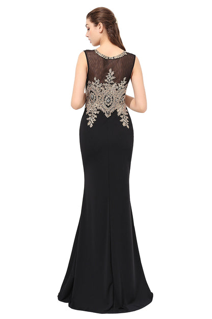 Black Sleeveless Long Evening Prom Dress With Lace Appliques