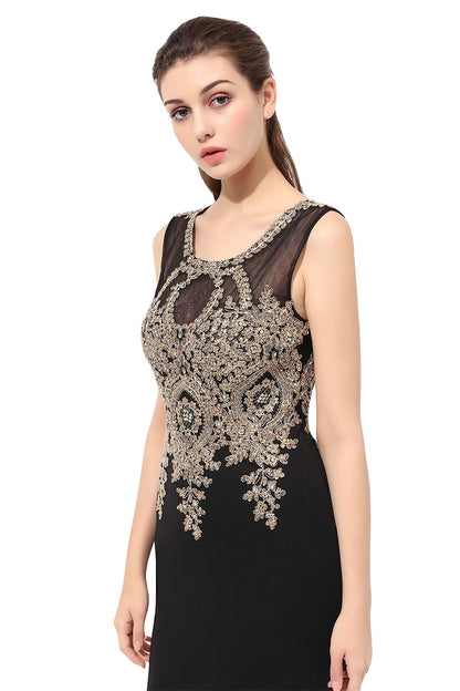 Black Sleeveless Long Evening Prom Dress With Lace Appliques