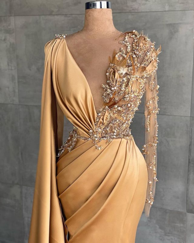 Gold long sleeve formal dresses hotsell