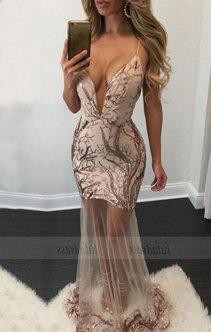 unique deep v neck mermaid party dresses,BD98744