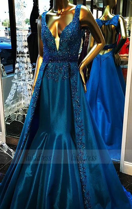 Sexy Sleeveless Prom Dress, Beaded A Line Prom Dresses, Formal Long Evening Dress