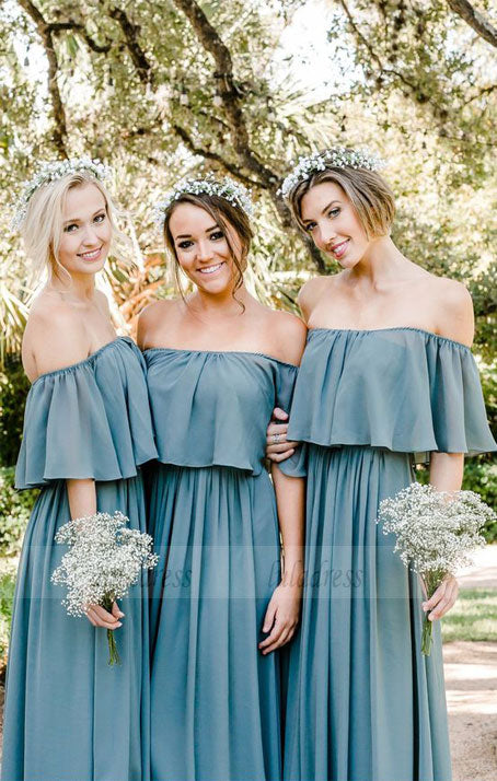 Off the shoulder bridesmaids dresses best sale