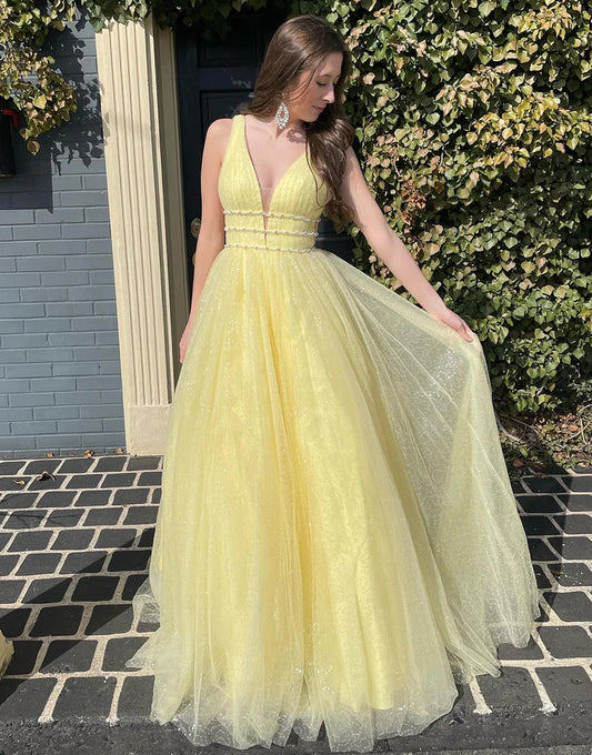 A Line Daffodil Long Backless Prom Dresses,Evening dresses