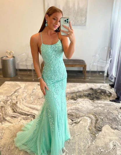 Mermaid Long Backless Tight Mint Green Prom Dresses,Evening Dresses