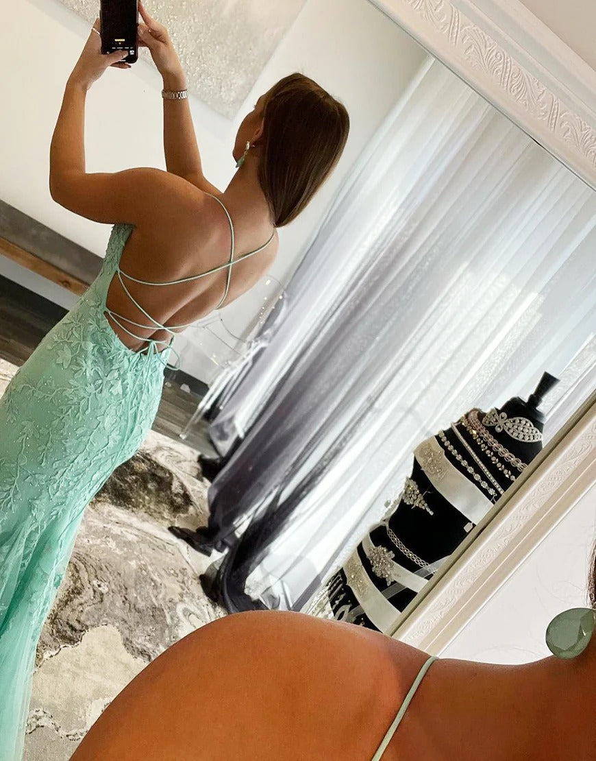 Mermaid Long Backless Tight Mint Green Prom Dresses,Evening Dresses