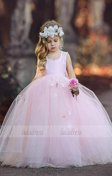 New Cute Handmade Flowers Lace Back Girls Pageant Dresses For Weddings