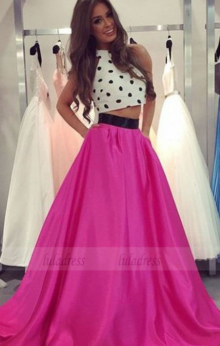 Two Piece  Prom Dresses,Long Halter Formal Party Dresses