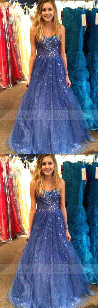 Sequin Prom Dresses,Sweetheart Evening Gowns,Tulle Formal Gown,Ball Gown Prom Dresses For Senior Teens