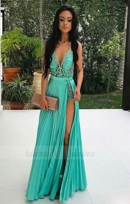 Sexy Deep V Neckline Long Evening Dress, Sexy  Appliques Long Prom Dresses,BD99048