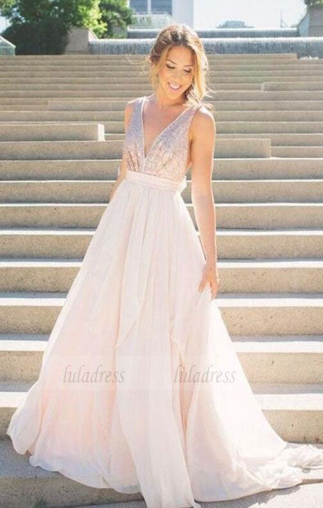 long bridesmaid dress,v-neck bridesmaid dress,sleeveless bridesmaid dress