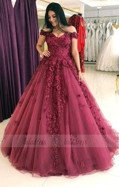 burgundy wedding dress,off the shoulder quinceanera dress