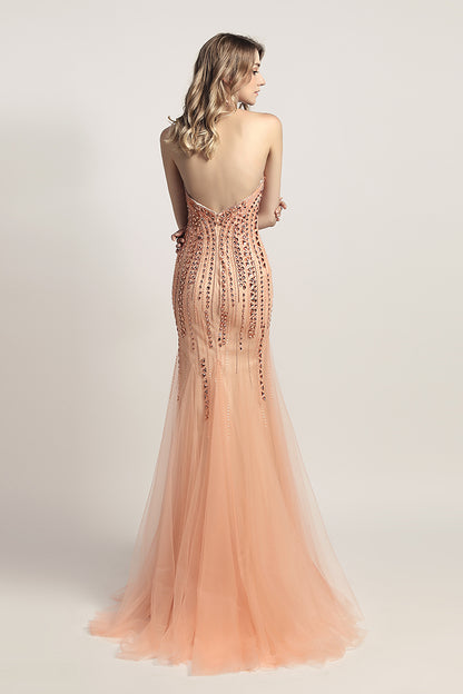 Elegant Halter Beaded Long Evening Prom Dress