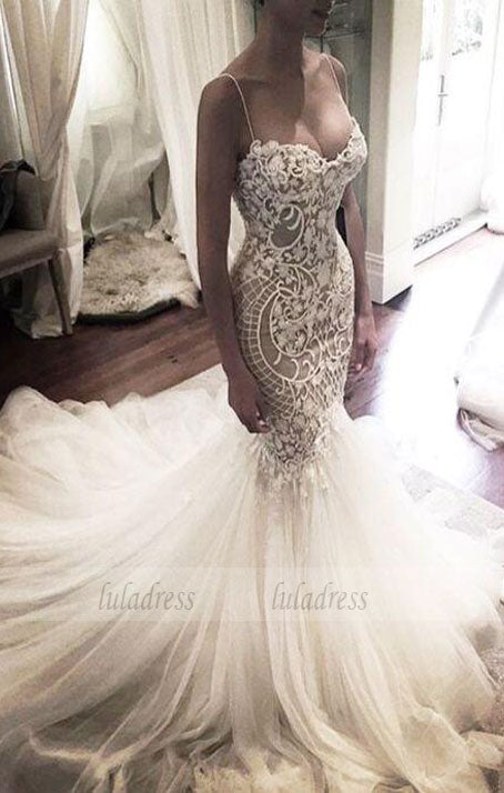 Wedding Gown,Princess Wedding Dresses Mermaid Wedding Dress with Spaghetti Straps