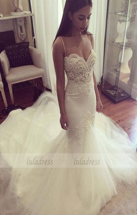 Wedding Gown,Princess Wedding Dresses Mermaid Wedding Dress with Spaghetti Straps