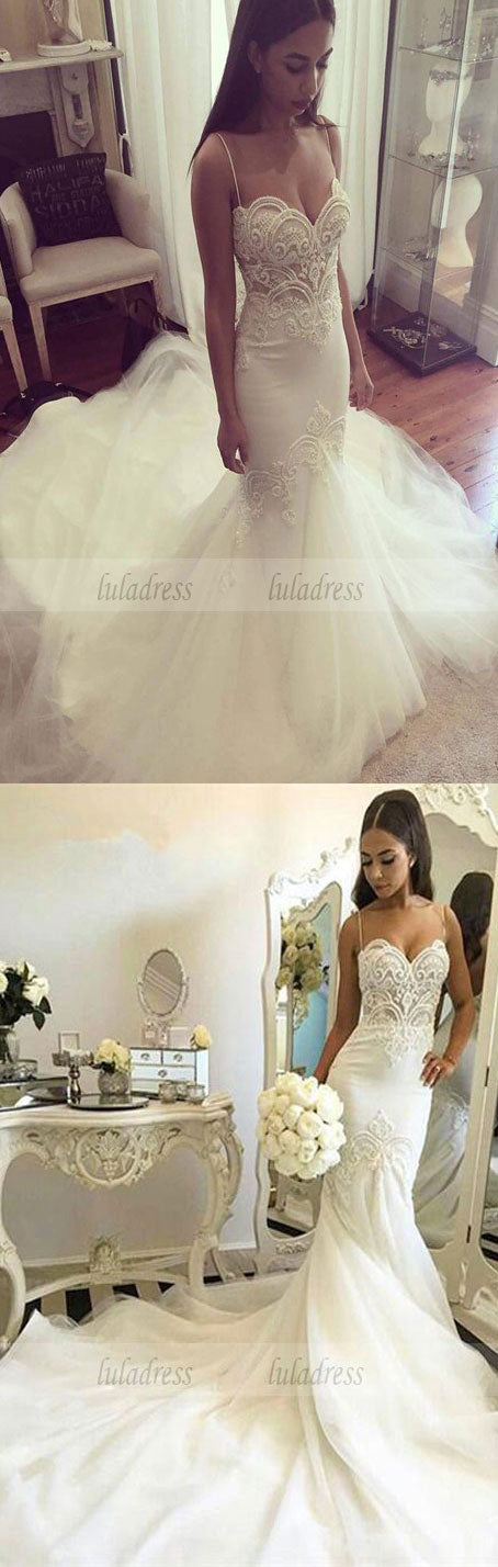 Wedding Gown,Princess Wedding Dresses Mermaid Wedding Dress with Spaghetti Straps