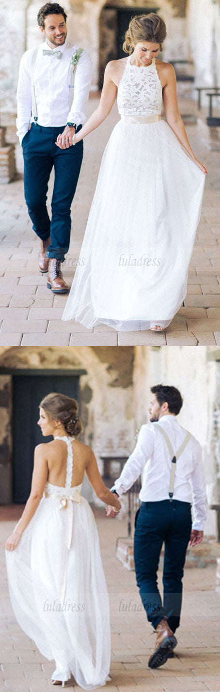 Lace Tulle Wedding Dress, A-line Wedding Dress, Chic Garden Wedding Dress