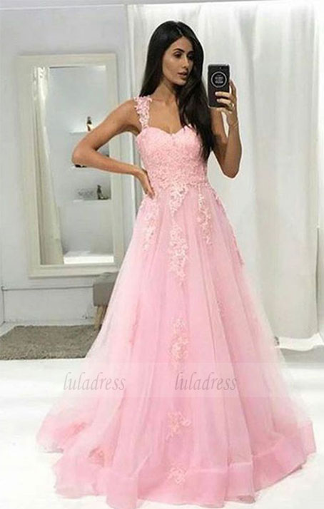 tulle long halter prom dress with appliques