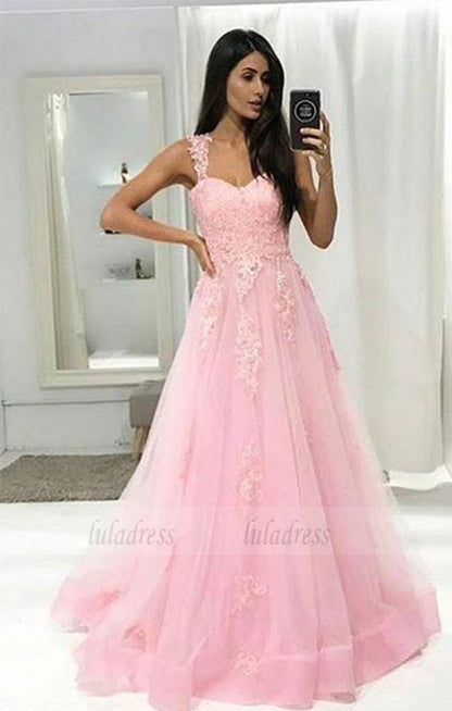 tulle long halter prom dress with appliques