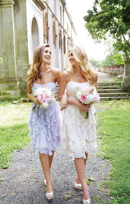 Knee Length Lilac Chiffon Bridesmaid Dresses, Mismatched Bridesmaid Dresses, Elegant Bridesmaid Dresses