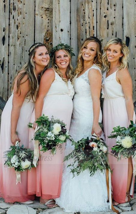 A-Line Chiffon Bridesmaid Dresses, Long Spaghetti Straps Bridesmaid Dresses