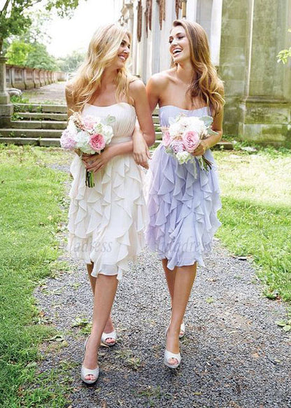 Knee Length Lilac Chiffon Bridesmaid Dresses, Mismatched Bridesmaid Dresses, Elegant Bridesmaid Dresses