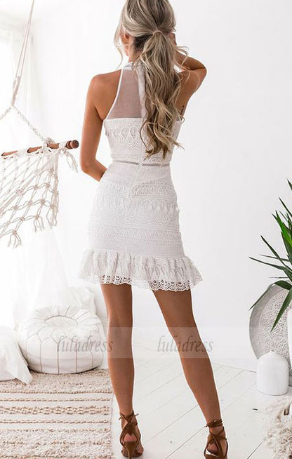 Sleeveless Short White Lace Homecoming Cocktail Dress,BD99487
