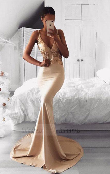 v neck long prom dress, mermaid evening dress,BD98193