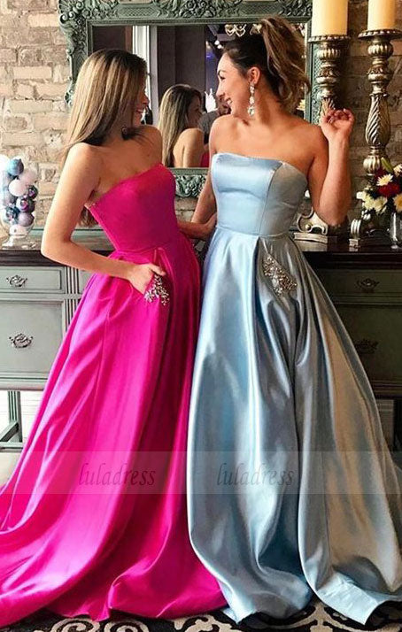 fashion fuchsia strapless long prom dresses