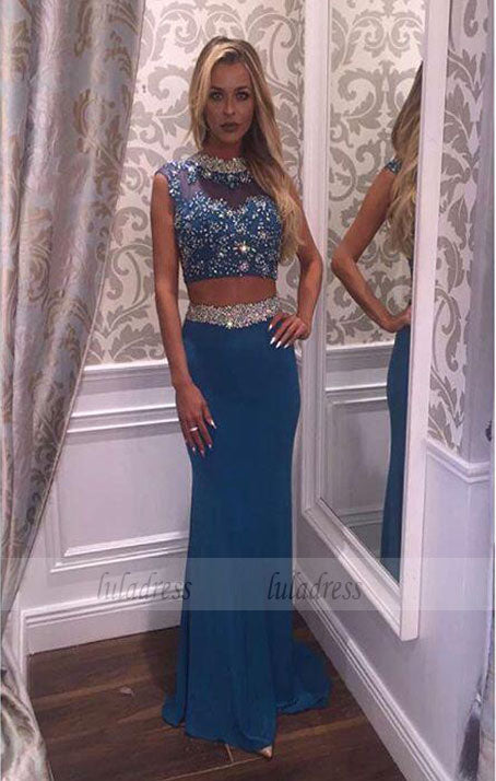 Beading Prom Dress,2 Pieces Prom Gowns,Elegant Evening Dresses