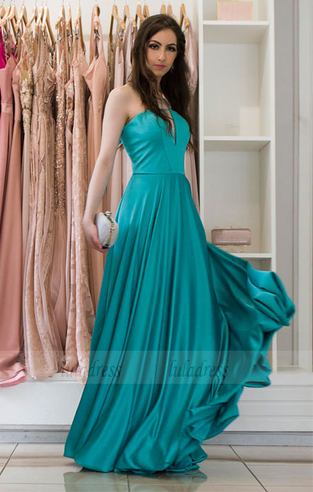 A-line Long Strapless Evening Dresses Simple Formal Gowns