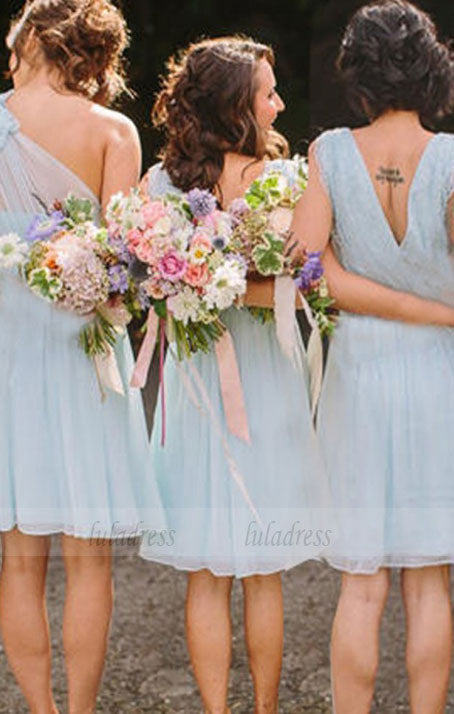 A-Line V-Neck Short Chiffon Bridesmaid Dress with Lace