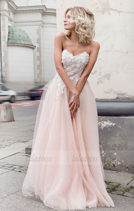 Beautiful sweetheart neck lace long prom dress, formal dress