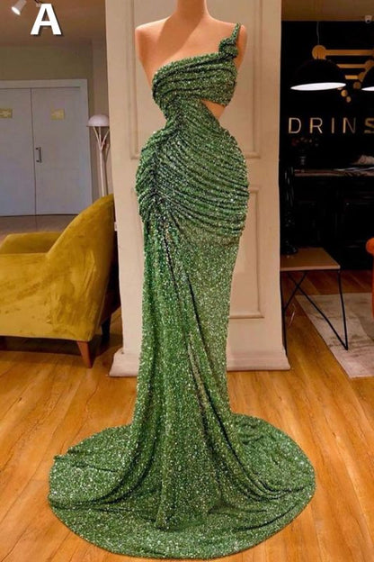 Sexy Long Mint Green Sequins Prom Dresses Mermaid