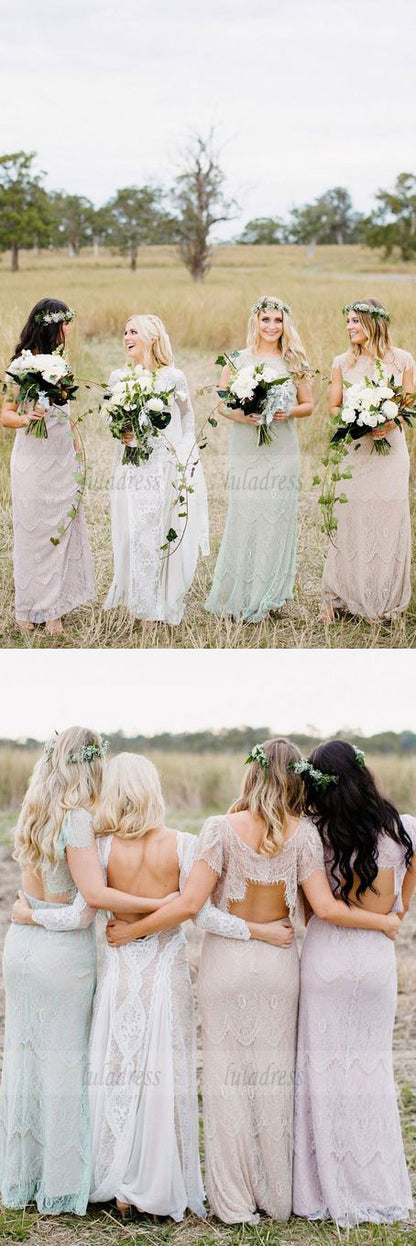 Lace Bridesmaid Dresses Long, Mismatched Bridesmaid Dresses, Lace Bridesmaid Dresses Open Back,BD98095