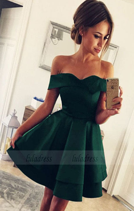 Homecoming Dresses V-neck Off The Shoulder Satin Prom Short Dresses