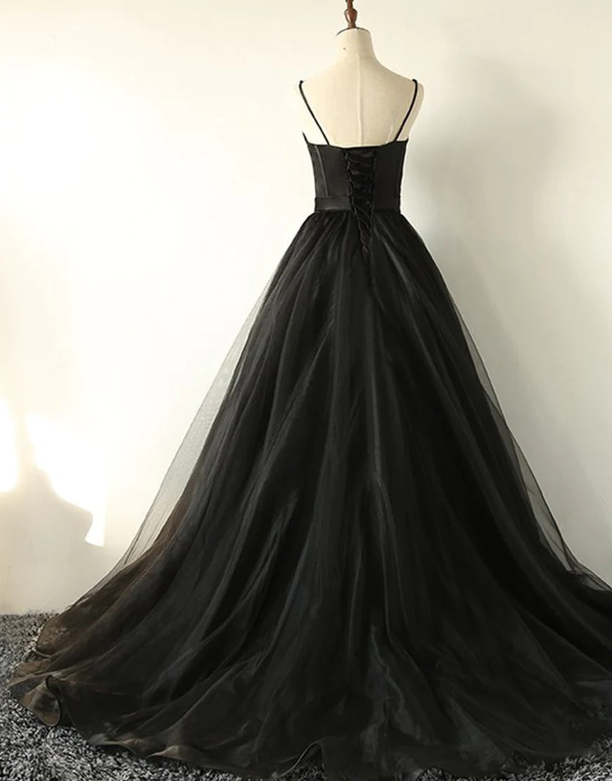 Black Long Sweetheart Tulle Prom Dresses,Evening Dresses