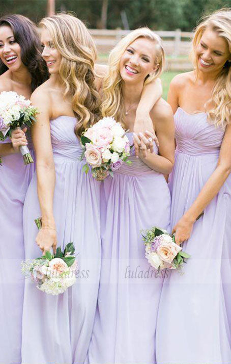 A-Line Sweetheart Chiffon Long Bridesmaid Dresses