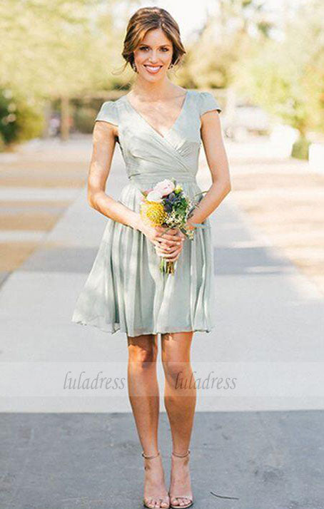 Simple A-Line V-Neck Chiffon Short Bridesmaid Dress