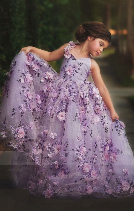 Lace Flowers Flower Girl Dresses Kids Evening Dress