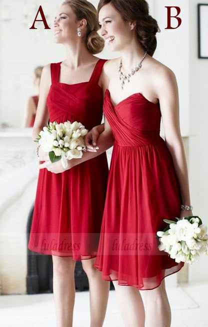 Customisable Red Chiffon Knee Length Mismatched Bridesmaid Dresses