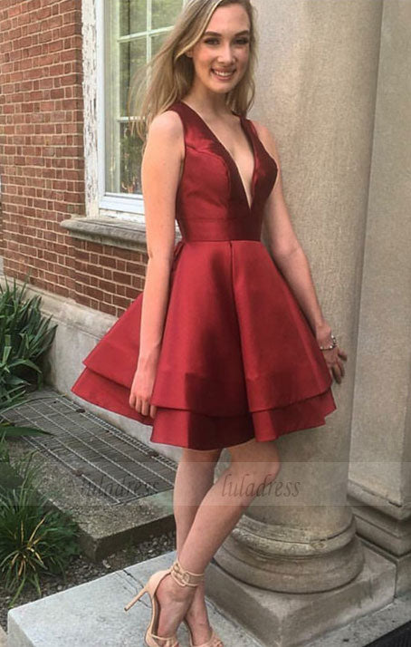 v neck prom short dress,burgundy homecoming dress,short cocktail dresses