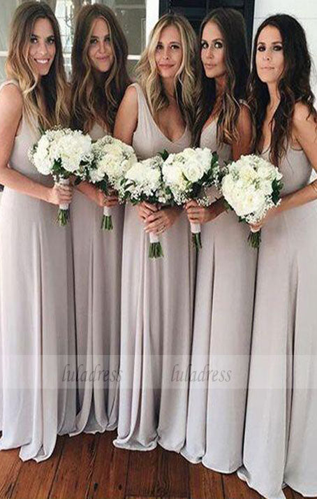 A-Line Scoop Long Chiffon V-neck Bridesmaid Dresses