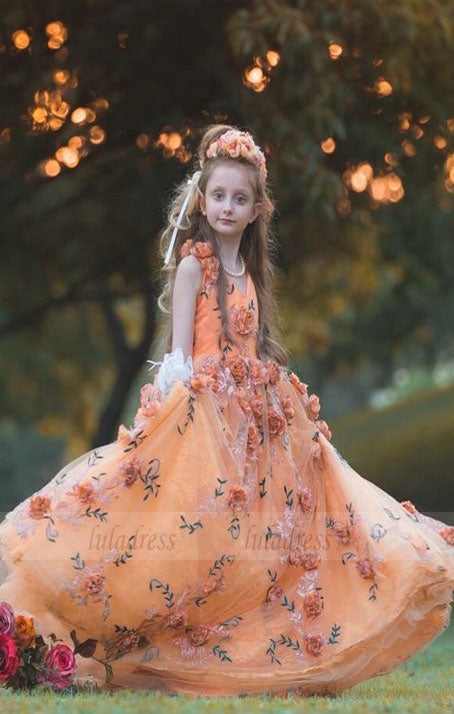 Lace Flowers Flower Girl Dresses Kids Evening Dress luladress