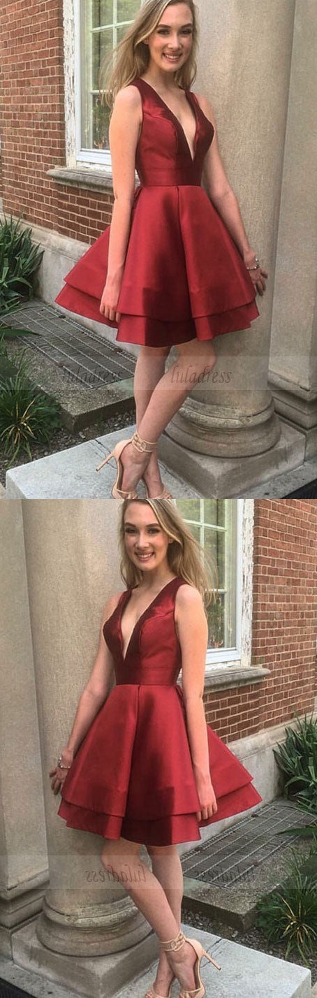 v neck prom short dress,burgundy homecoming dress,short cocktail dresses