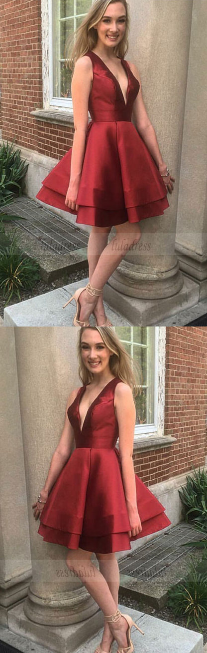 v neck prom short dress,burgundy homecoming dress,short cocktail dresses