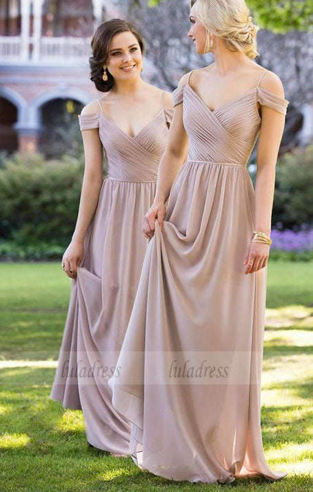 Long Chiffon Bridesmaid Dress with Ruched Bodice