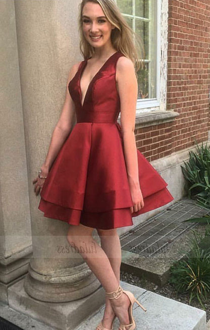 v neck prom short dress,burgundy homecoming dress,short cocktail dresses